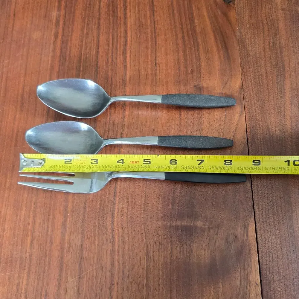 Vintage Kingston Stainless Serving Meat Fork Spoons Japan Flatware Black Canoe